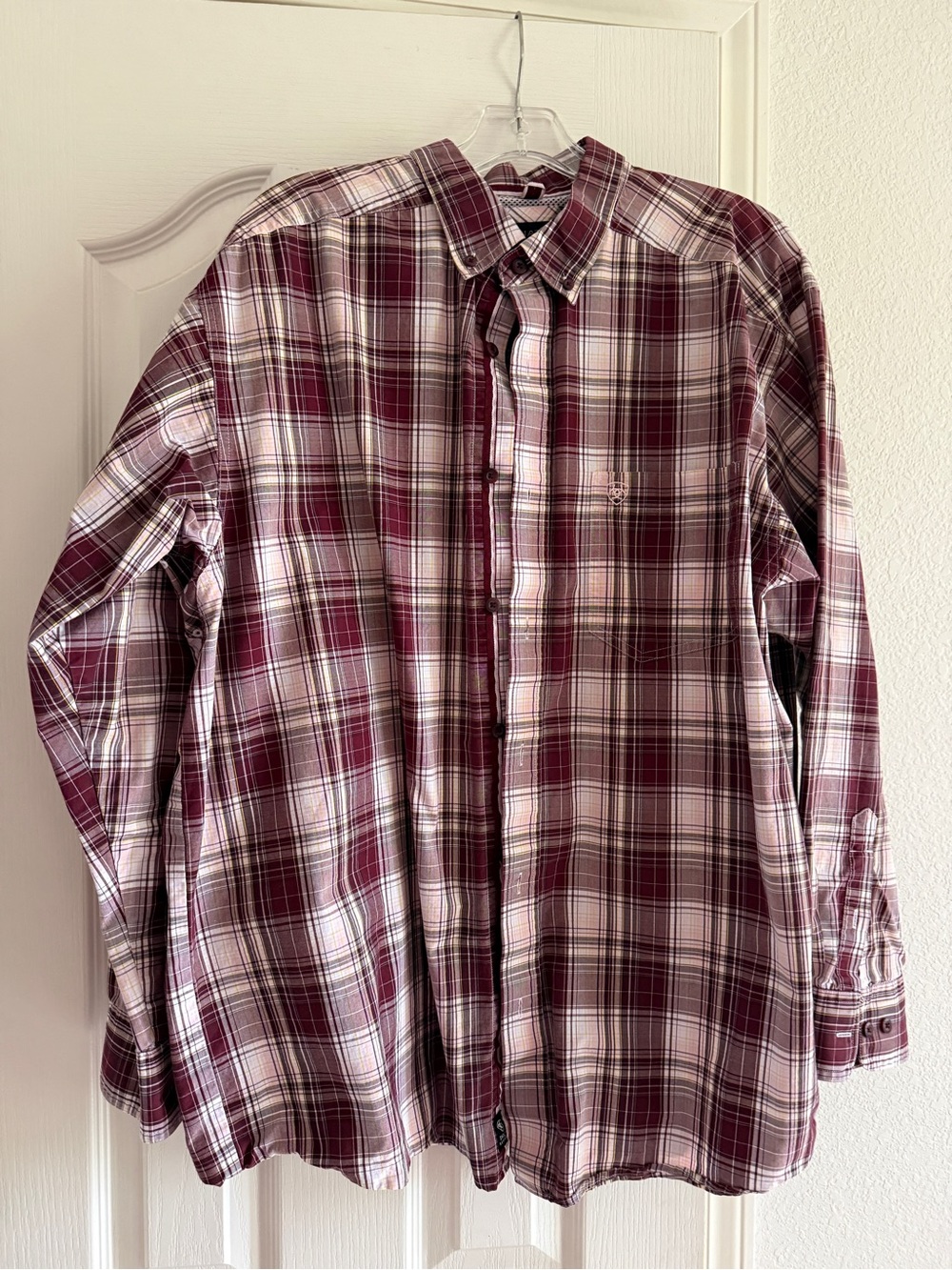 Ariat Men's Burgundy and White Plaid Button-Down Shirt